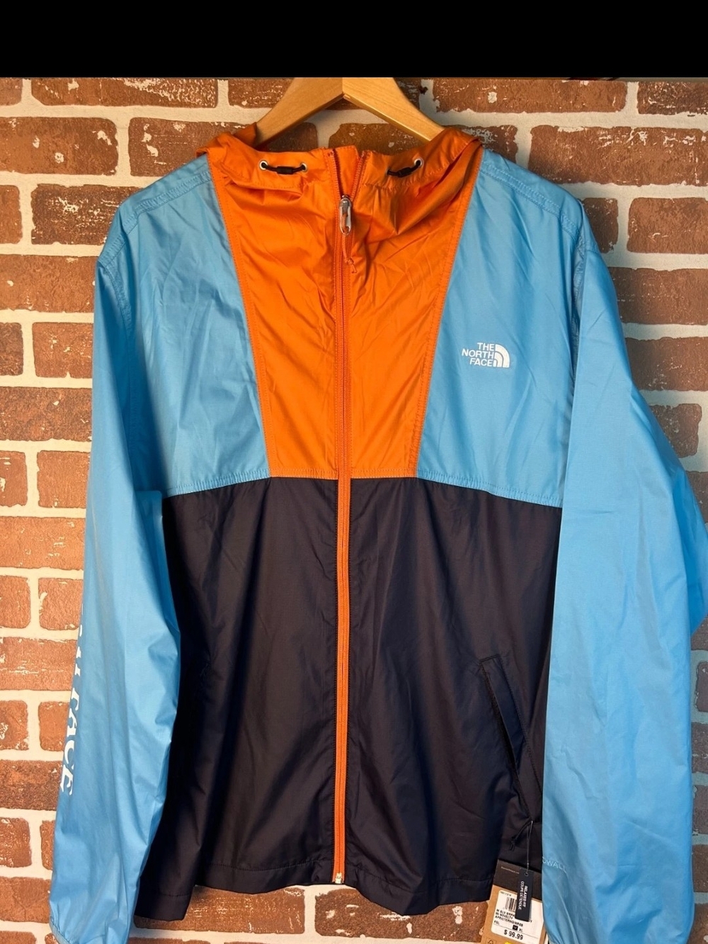 The North Face Blue & Orange Colorblock Hooded Windbreaker